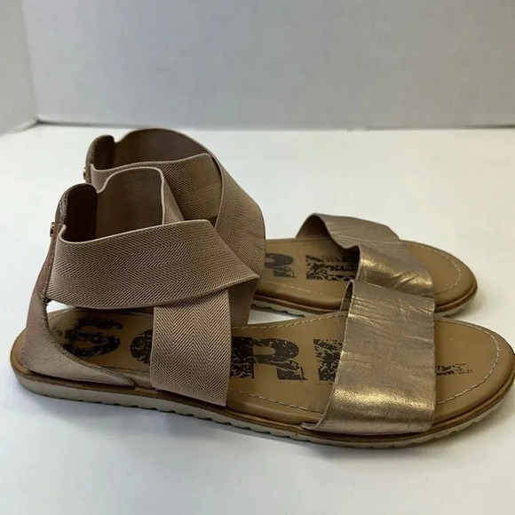 Sorel Shoes - Sorel Ella Sandals Flats Leather Shoes Crisscross Strap Gold Brown Size 7.5
